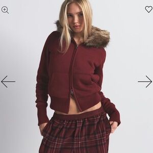 SKIMS Burgundy hoodie with Faux Fur Hood